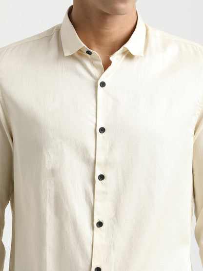 Textured Cotton Shirt with Dobby Weave Cream