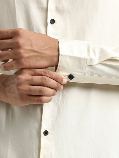 Textured Cotton Shirt with Dobby Weave Cream