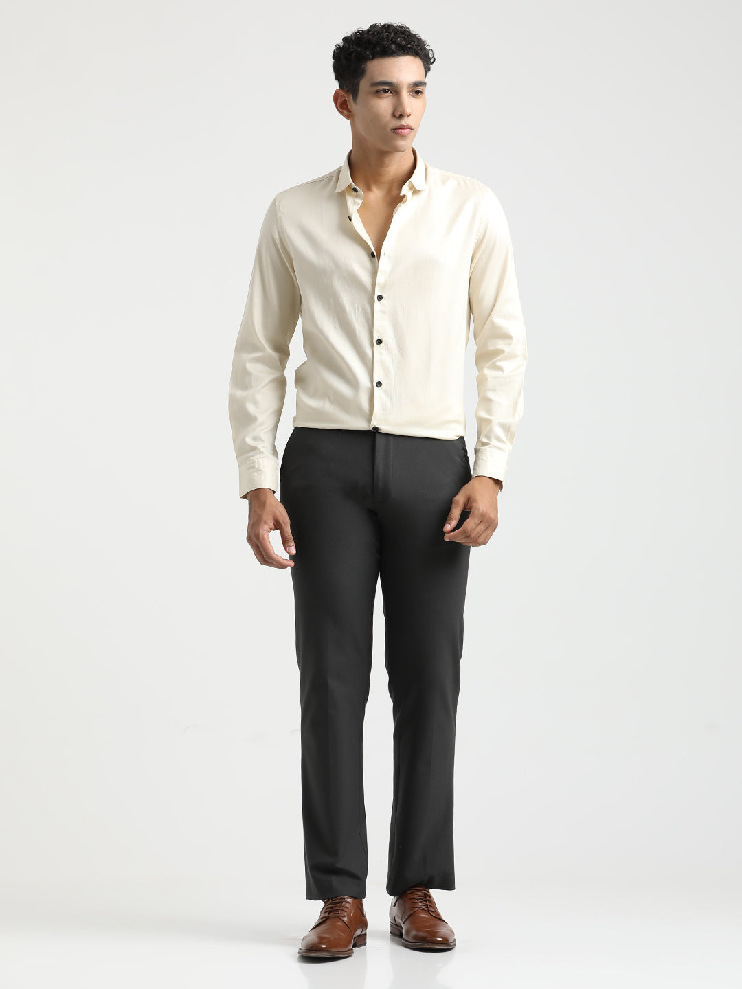 Textured Cotton Shirt with Dobby Weave Cream