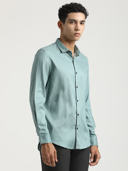 Textured Cotton Shirt with Dobby Weave Green