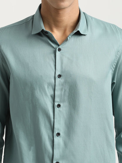 Textured Cotton Shirt with Dobby Weave Green