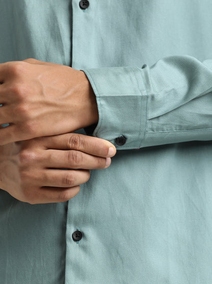 Textured Cotton Shirt with Dobby Weave Green