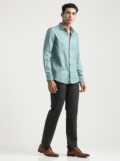 Textured Cotton Shirt with Dobby Weave Green