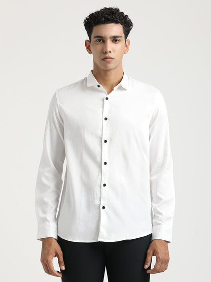 Textured Cotton Shirt with Dobby Weave White