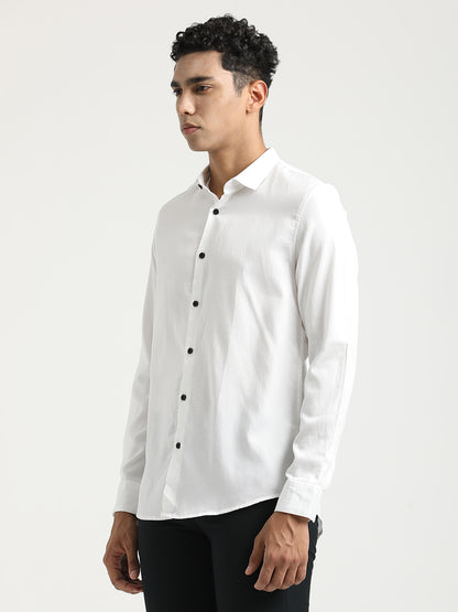 Textured Cotton Shirt with Dobby Weave White