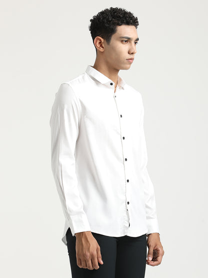 Textured Cotton Shirt with Dobby Weave White
