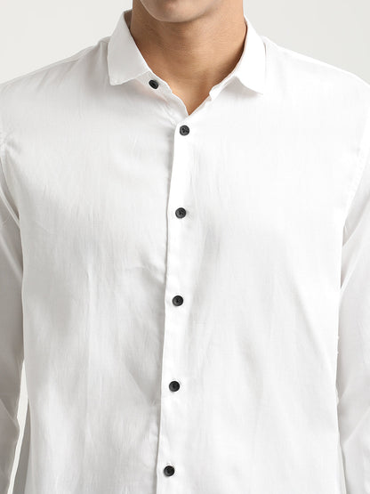 Textured Cotton Shirt with Dobby Weave White