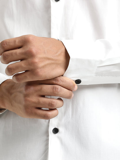 Textured Cotton Shirt with Dobby Weave White
