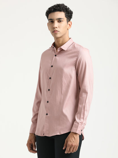Textured Cotton Shirt with Dobby Weave Pink
