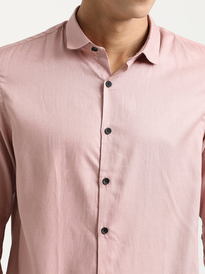 Textured Cotton Shirt with Dobby Weave Pink