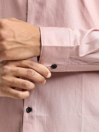 Textured Cotton Shirt with Dobby Weave Pink