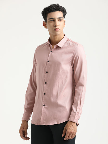Textured Cotton Shirt with Dobby Weave Pink