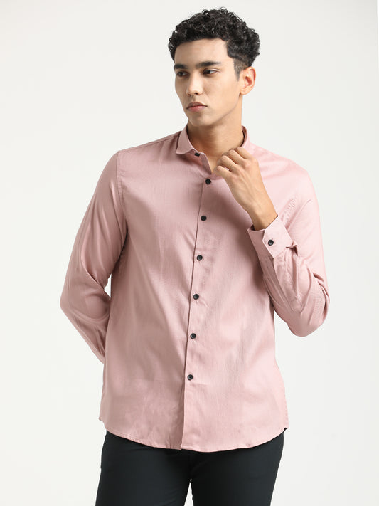 Textured Cotton Shirt with Dobby Weave Pink
