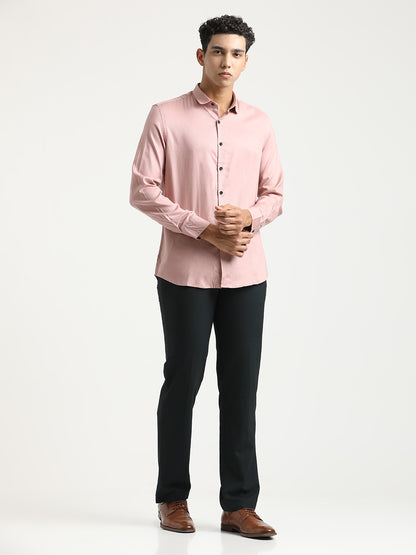 Textured Cotton Shirt with Dobby Weave Pink