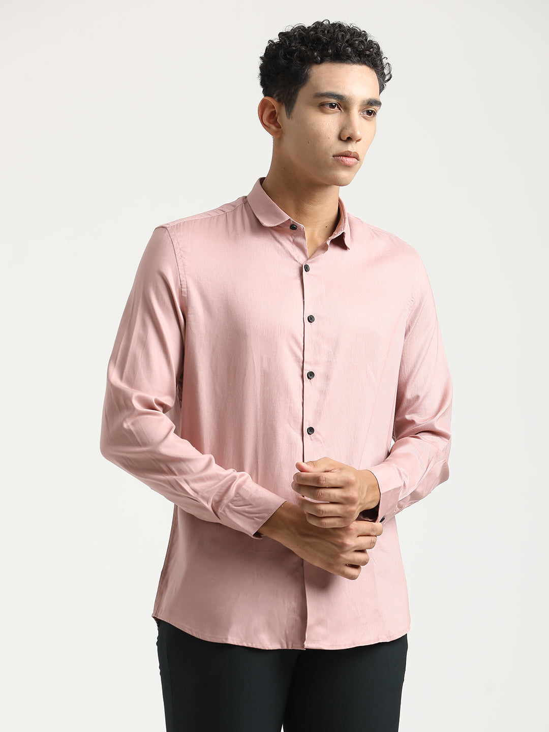Textured Cotton Shirt with Dobby Weave Pink
