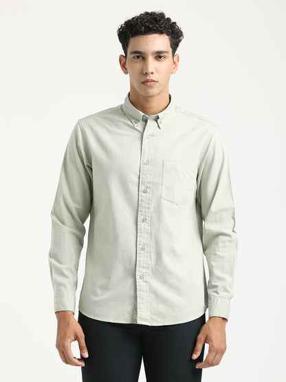 Oxford Cotton Shirt with Button-Down Collar Lt green