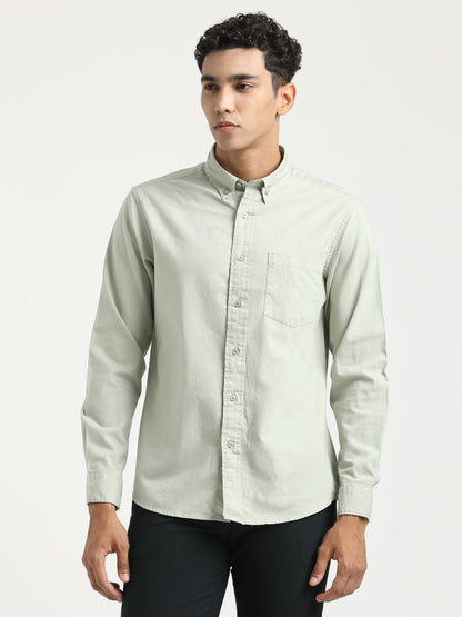 Oxford Cotton Shirt with Button-Down Collar Lt green