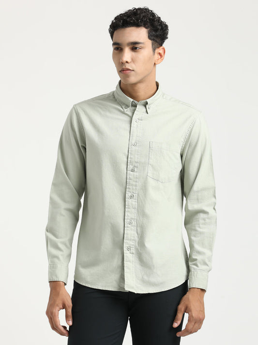 Oxford Cotton Shirt with Button-Down Collar Lt green