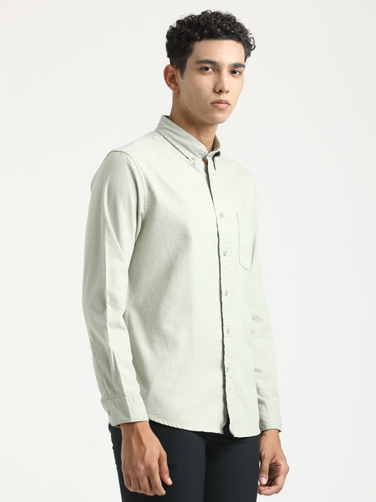 Oxford Cotton Shirt with Button-Down Collar Lt green
