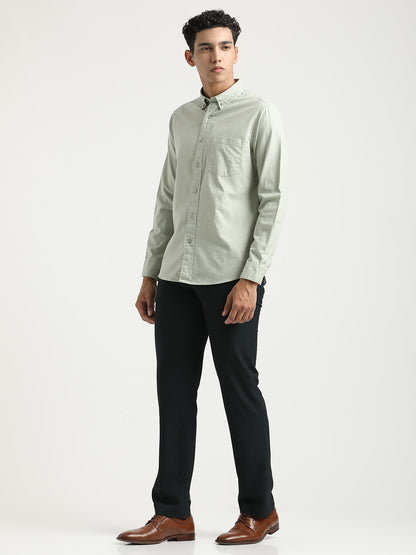 Oxford Cotton Shirt with Button-Down Collar Lt green
