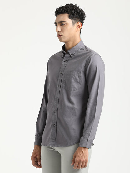 Oxford Cotton Shirt with Button-Down Collar Grey