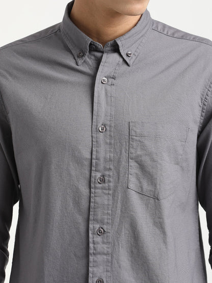 Oxford Cotton Shirt with Button-Down Collar Grey
