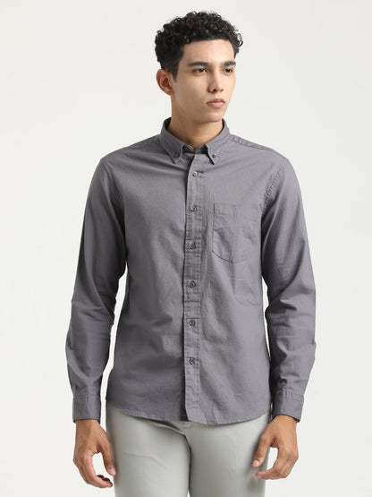 Oxford Cotton Shirt with Button-Down Collar Grey