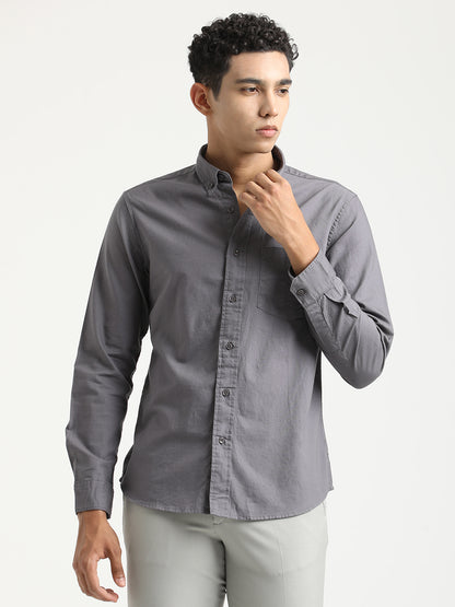 Oxford Cotton Shirt with Button-Down Collar Grey