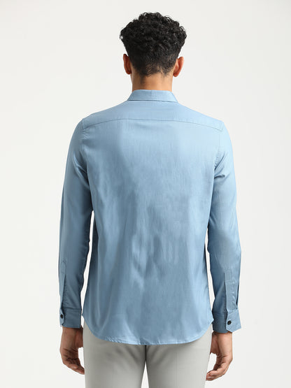 Textured Cotton Shirt with Dobby Weave Lt blue