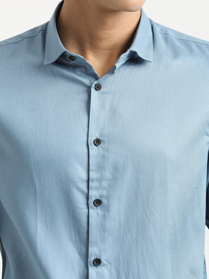 Textured Cotton Shirt with Dobby Weave Lt blue