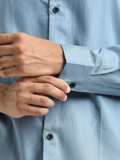 Textured Cotton Shirt with Dobby Weave Lt blue