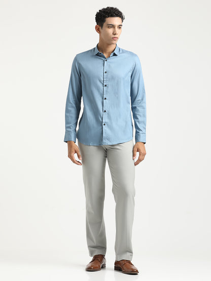 Textured Cotton Shirt with Dobby Weave Lt blue