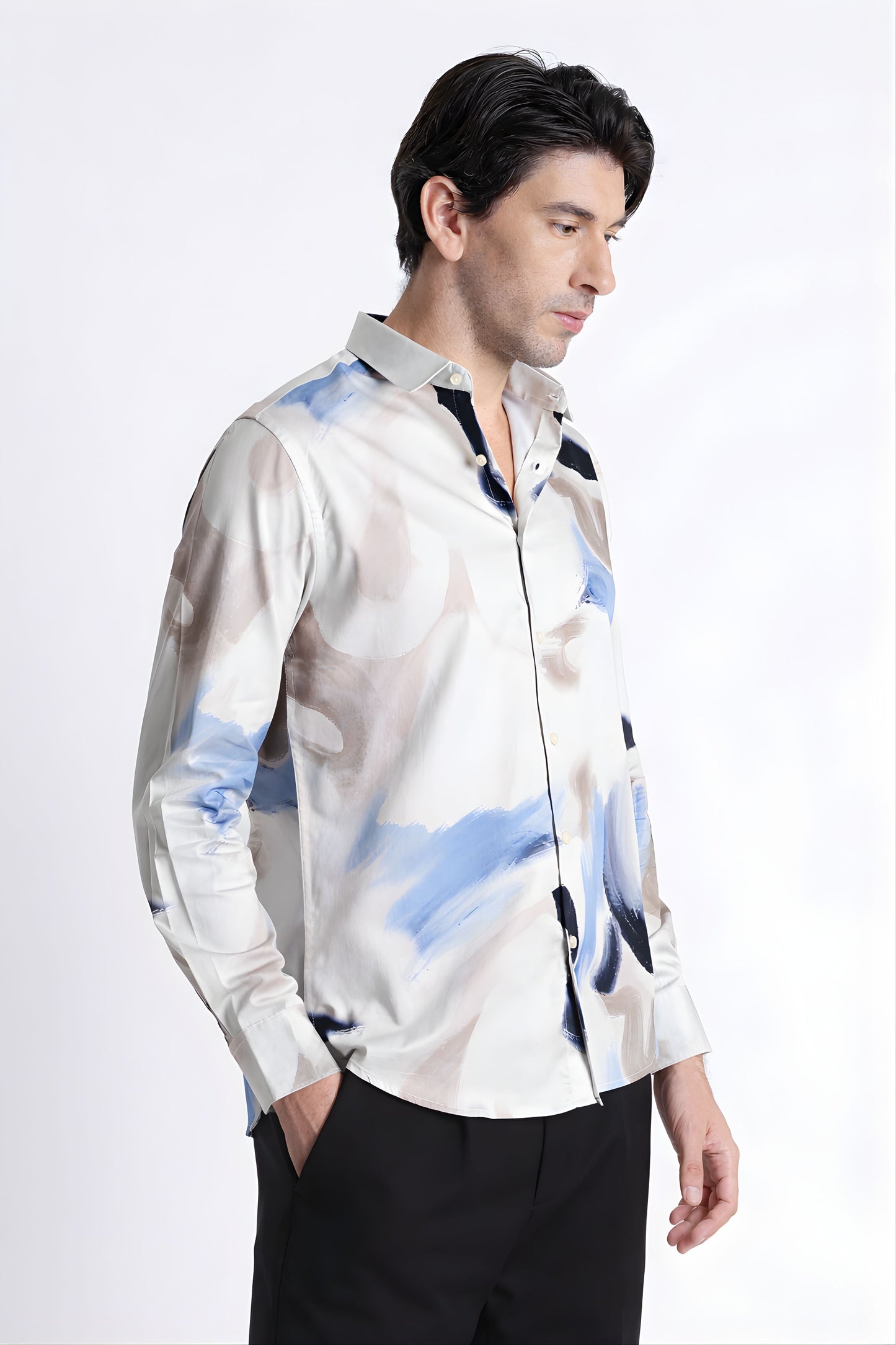 Floral Digital Print Shirt Beige Blue