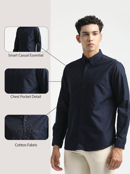 Oxford Cotton Shirt for Men with Button-Down Collar Navy