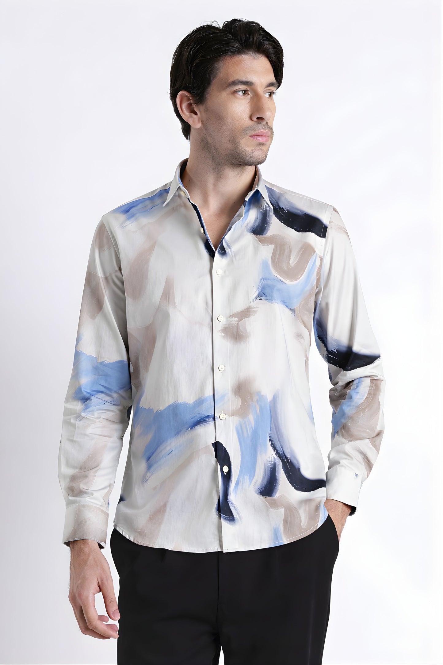 Floral Digital Print Shirt Beige Blue