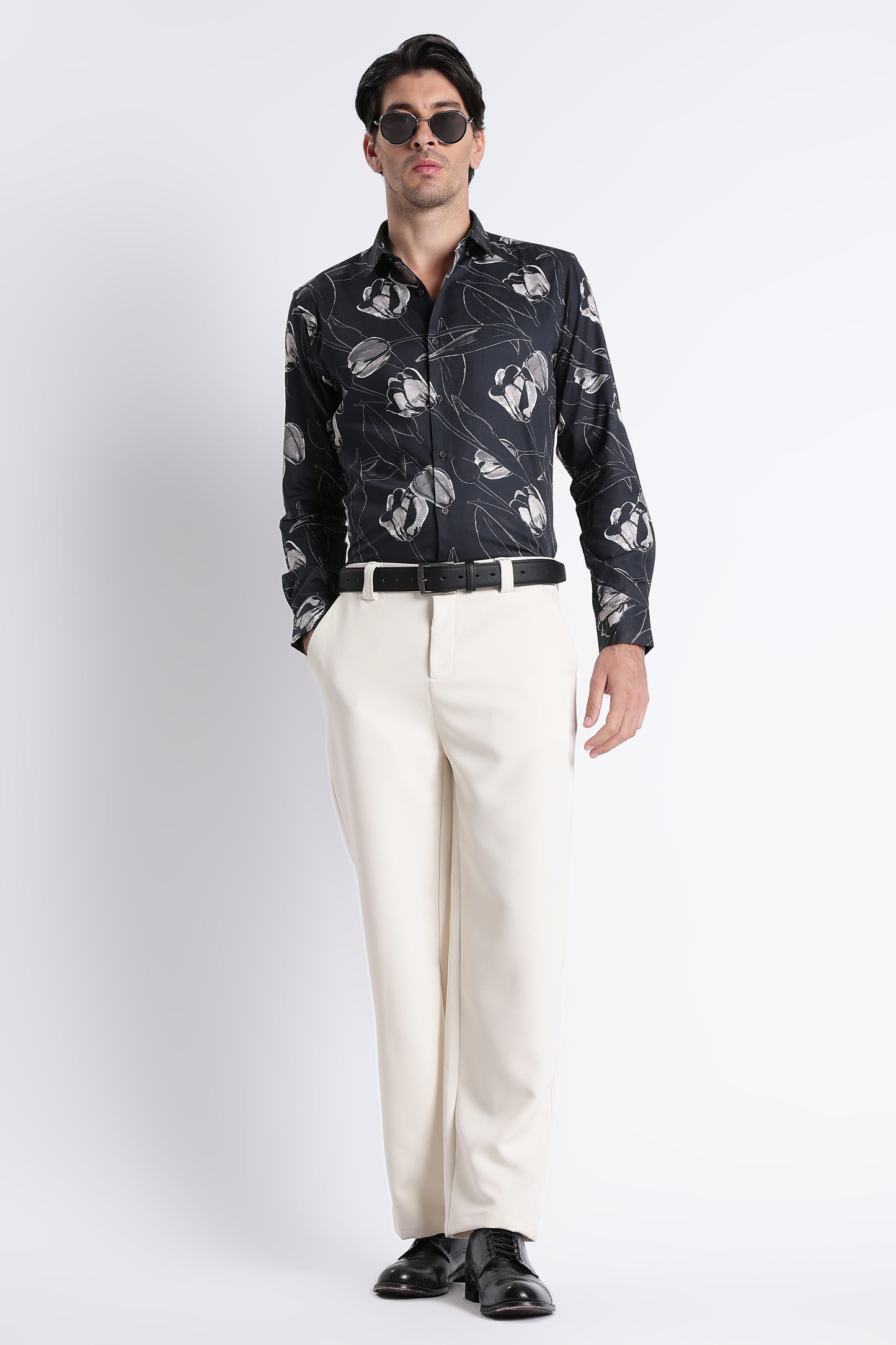 Floral Digital Print Shirt Black Grey