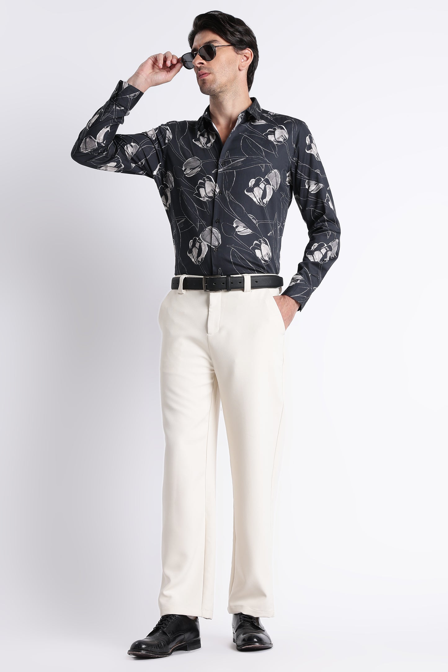Floral Digital Print Shirt Black Grey