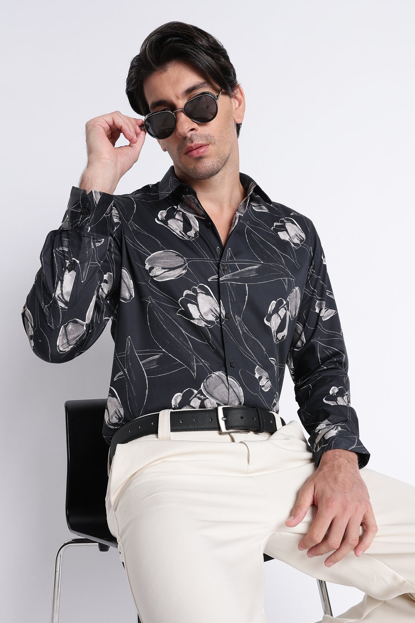 Floral Digital Print Shirt Black Grey