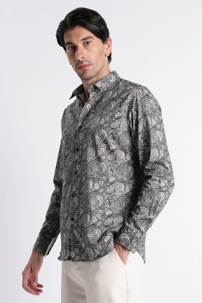 Floral Digital Print Shirt Olive
