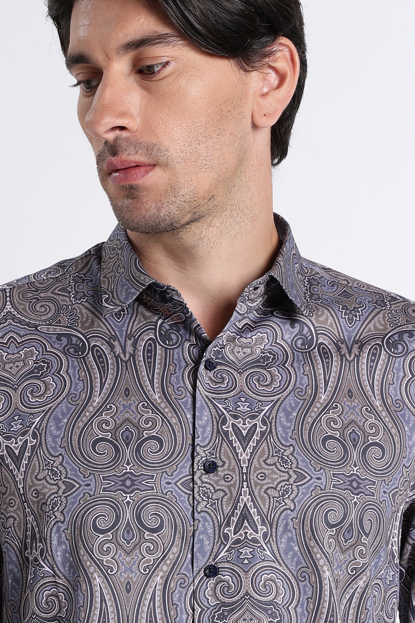 Floral Digital Print Shirt Blue Brown