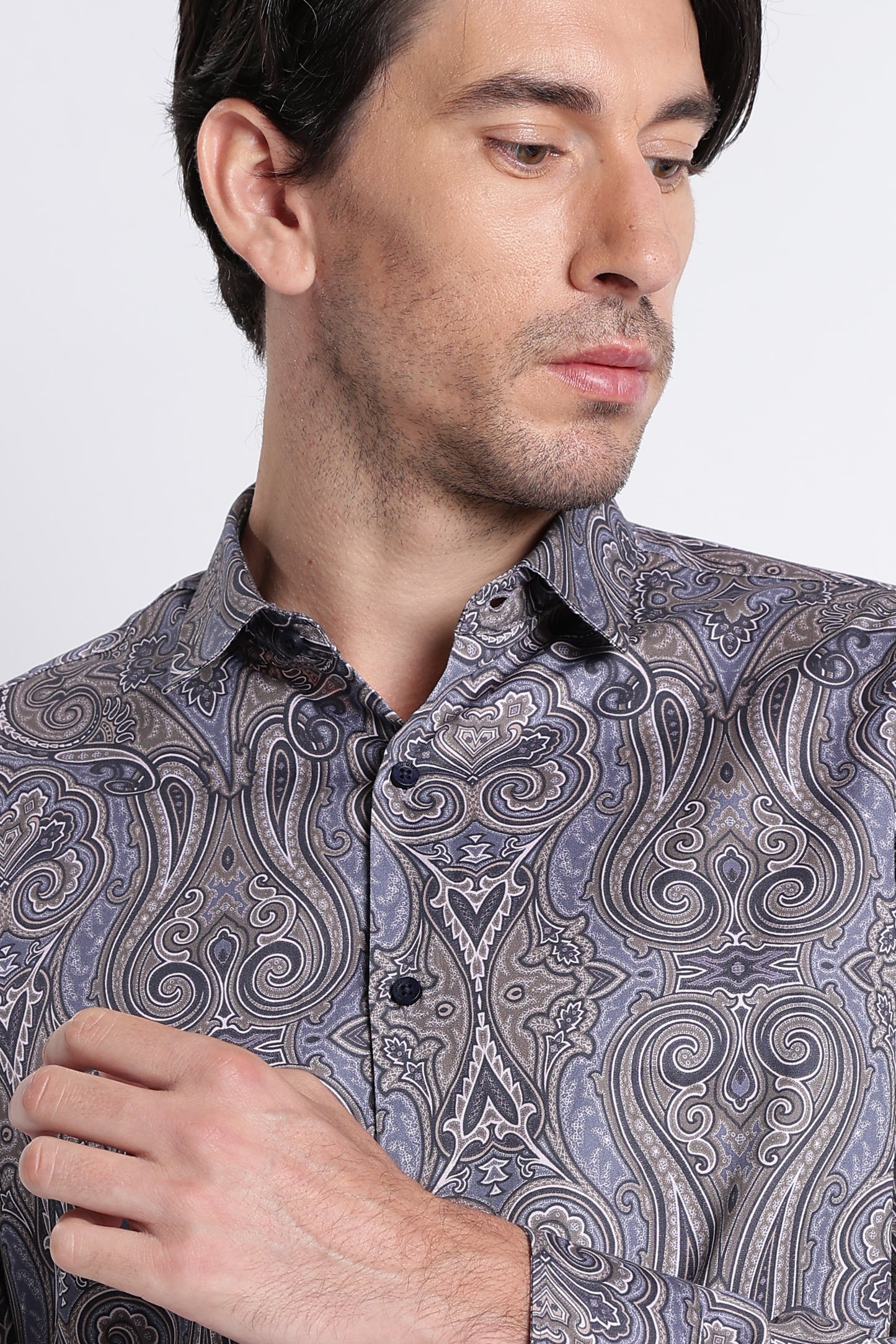 Floral Digital Print Shirt Blue Brown