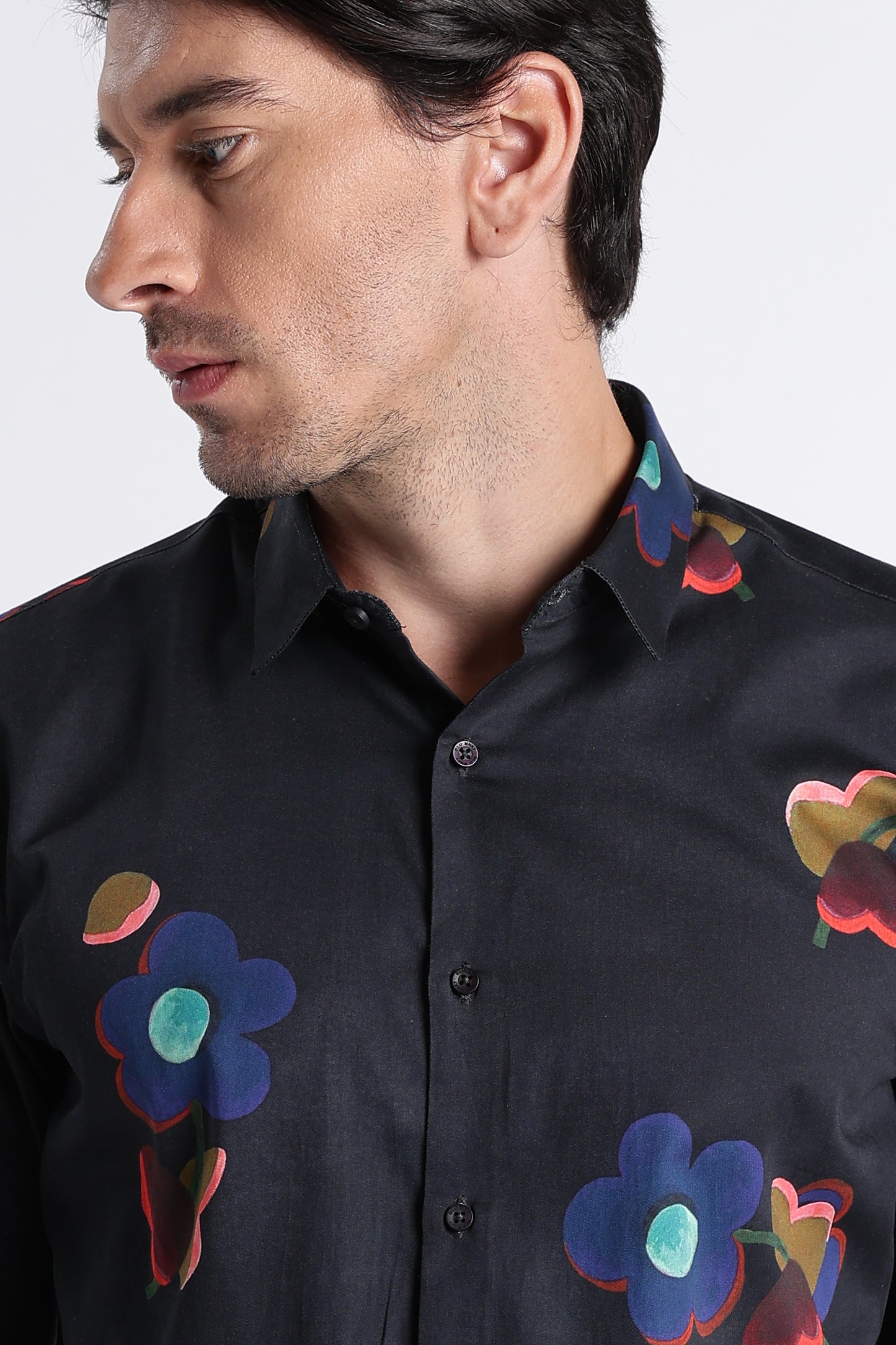 Floral Digital Print Shirt Black Red
