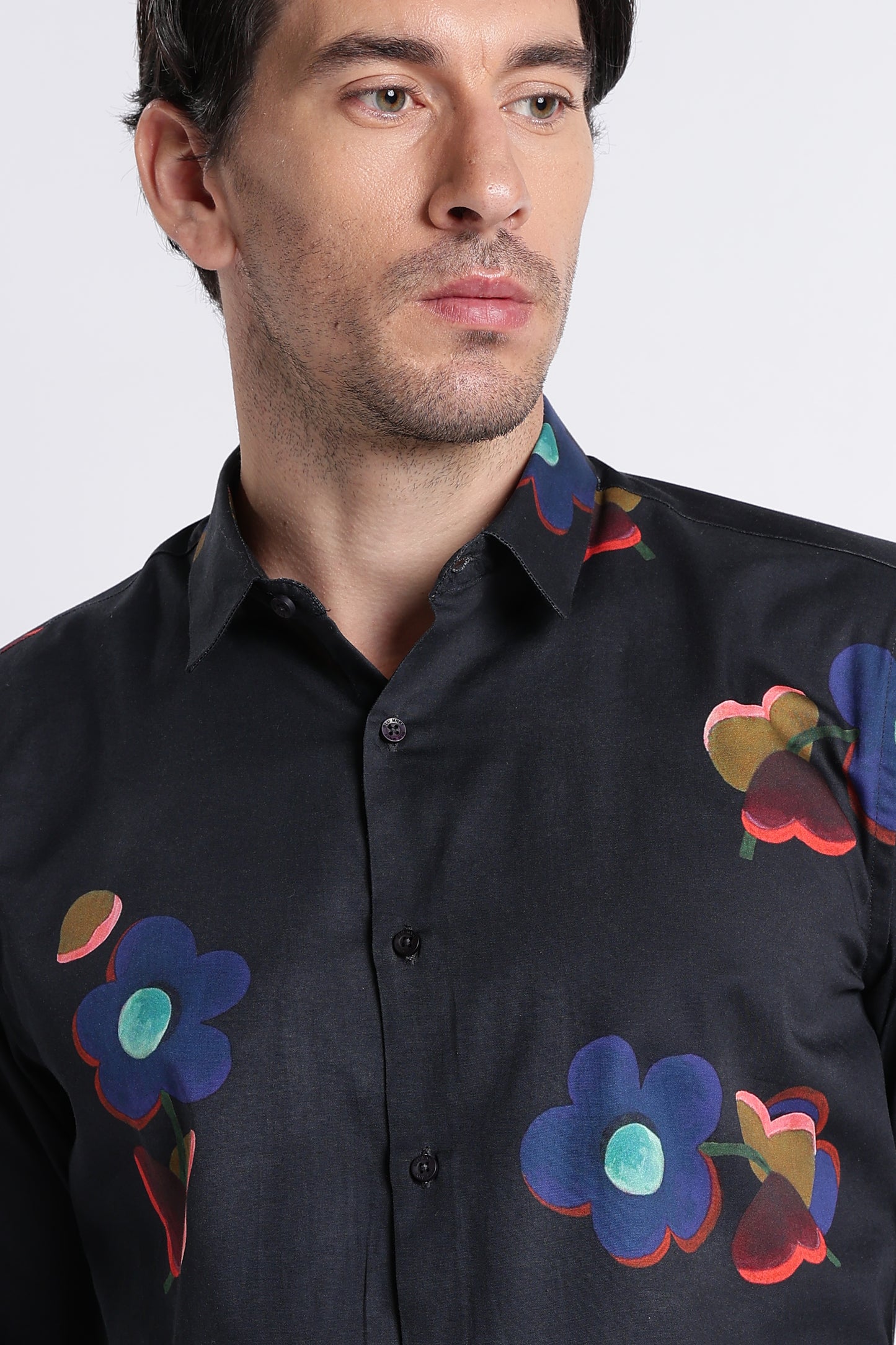 Floral Digital Print Shirt Black Red