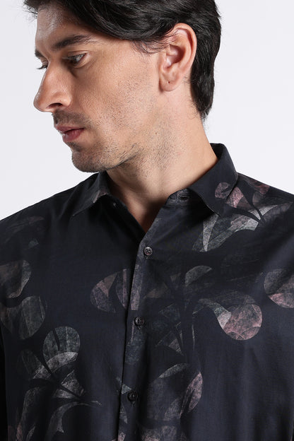 Floral Digital Print Shirt Grey Black