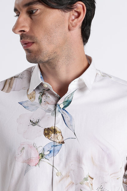 Floral Digital Print Shirt White