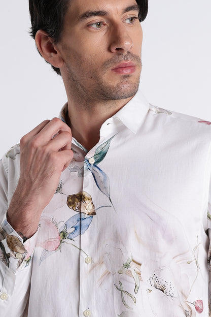 Floral Digital Print Shirt White