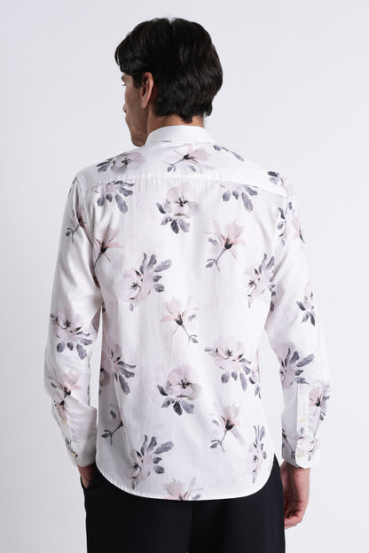 Floral Digital Print Shirt Off White