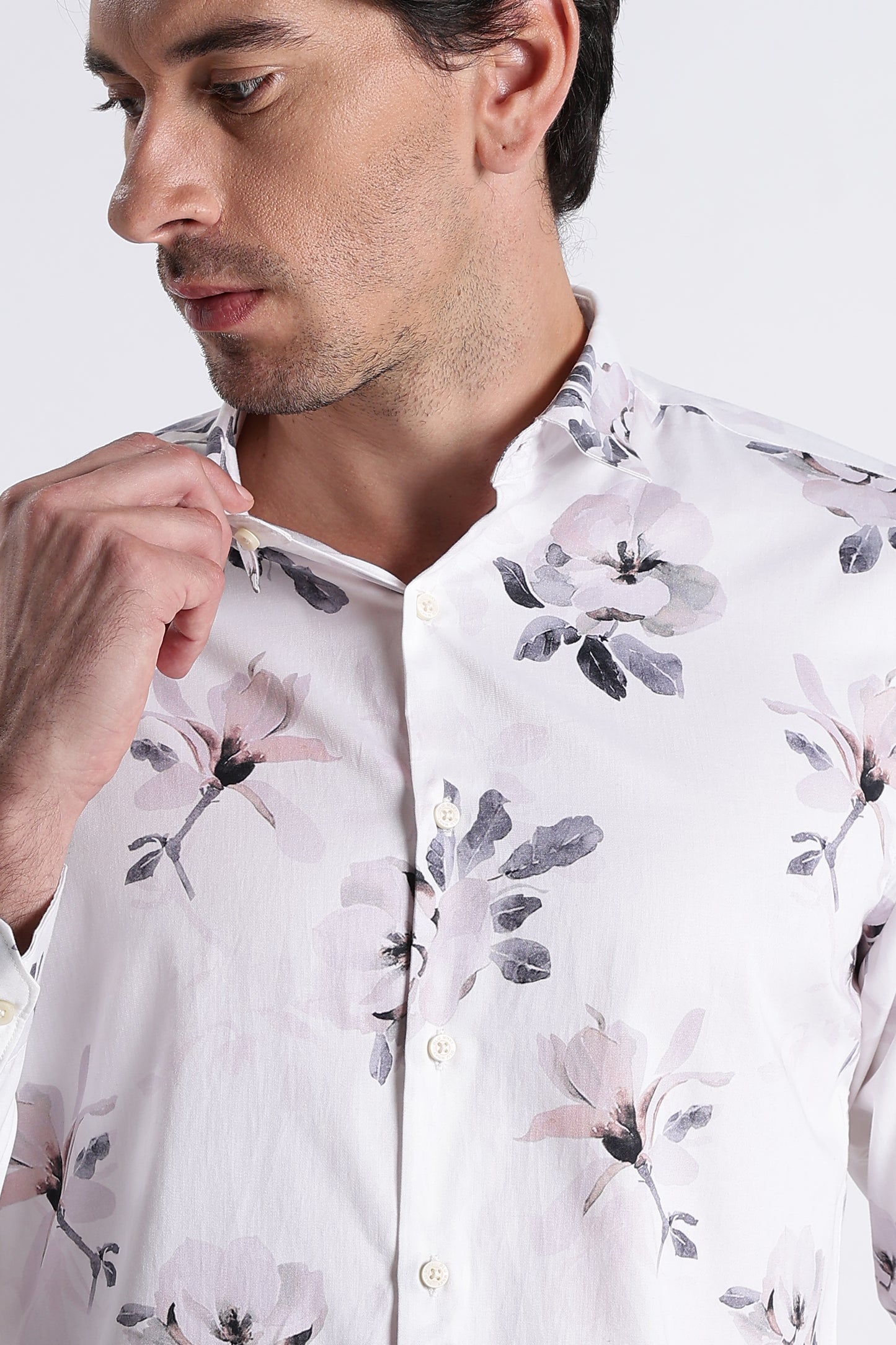 Floral Digital Print Shirt Off White