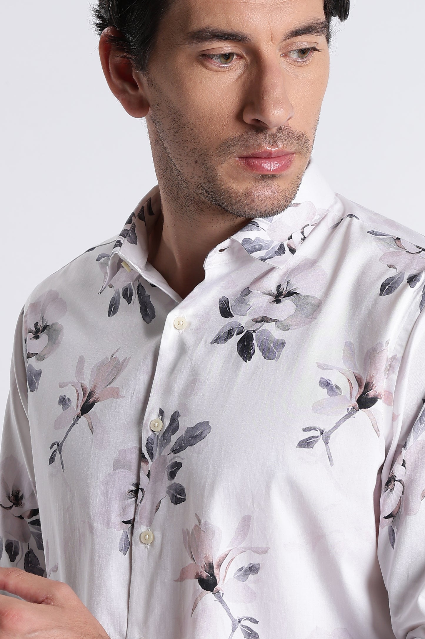 Floral Digital Print Shirt Off White