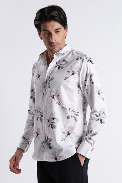 Floral Digital Print Shirt Off White